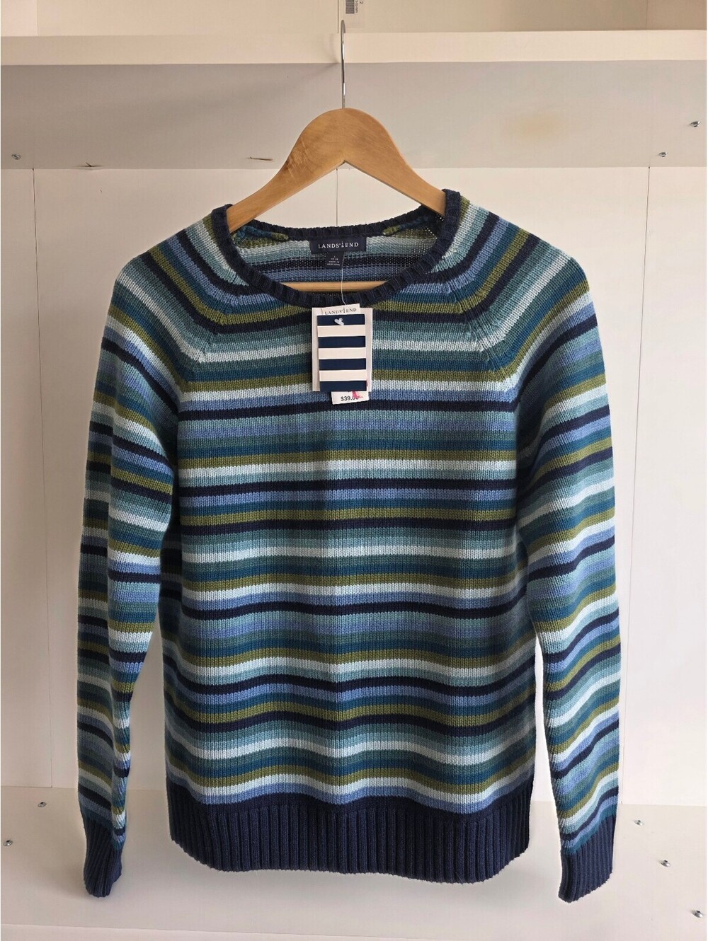 Lands' End Women's Striped Cotton Sweater Size L